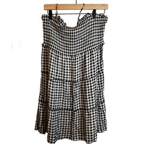 Hippie Rose Black White Gingham Tiered Spaghetti Strap Smocked shirt
